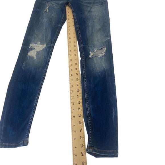 Zara Women's Size 4 Mid Rise Skinny Fit Blue Stretch Distressed Denim Jeans - Picture 8 of 8